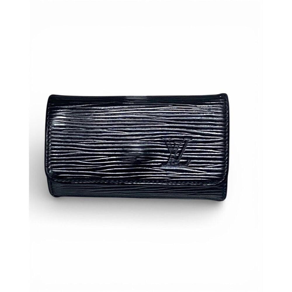 Louis Vuitton Black Epi Leather Key Holder With Gold Hardware And Snap Closure